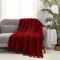 CREVENT Farmhouse Boho Knitted Throw Blanket for Couch Sofa Chair Bed Home Decoration, Soft Warm Cozy Light Weight for Spring Summer Fall (50''X60'' Christmas Red)