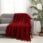 CREVENT Farmhouse Boho Knitted Throw Blanket for Couch Sofa Chair Bed Home Decoration, Soft Warm Cozy Light Weight for Spring Summer Fall (50''X60'' Christmas Red)
