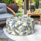 Indoor/Outdoor Inflatable Ottoman, Water Repellent Round Foot Rest Ottomans D31 x H14 inch, Portable Footstool for Patio Garden Camping or Home, Lush Palm Blue