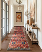 Area Rug 2x8 Rug Machine Washable Non-Slip Low Pile Print Pattern Western Rug for Living Room Bedroom Entryway Tribal Series -Red/Orange