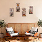 Boho Wall Art Set of 4, Terracotta Wall Decor & Burnt Orange Bedroom Decor, Orange Modern Wall Art with Arch/Botanical Design - Mid-Century 3D Wooden Abstract Geometric Artwork for Home Living Room Office(C)