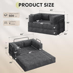 WLIVE 60'' Futon Sofa Bed, Convertible Sleeper Sofa, Folding Pull Out Couch Boneless Mattress with Fixed Frame, Corduroy, with Storage Pocket, Grey