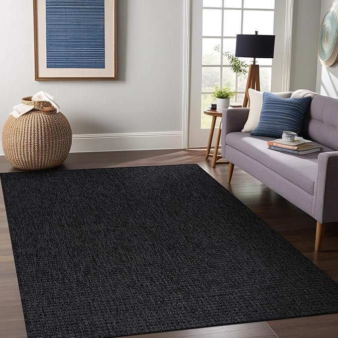 Beverly Rug Easy Jute Large Rug 9x12 Solid Washable Durable Outdoor Indoor Area Rugs for Living Dining Room Patio Office Stain Resistant Non Shedding Indoor Outside Carpet (9 x 12 Dark Gray)