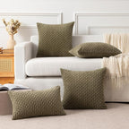 Kevin Textile 12x24 Inch Pillow Cover 1 Pack Boho Decorative Soft Striped Corduroy Lumbar Farmhouse Color Accent Rectangle Cushion Case for Living Room Couch Sofa Bed, Olive Green