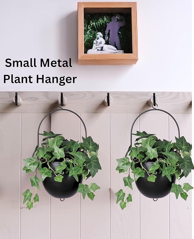 Shineloha 2 Pack Metal Hanging Planters for Indoor Outdoor, with 5.5 Pot, Modern Hanging Planter | Black Plant Hanger, Ceiling Plant Hangers. NO Plant incld.