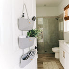 OrganiHaus Grey Wall Hanging Storage Basket | Behind Door Storage | Wall Storage Baskets Over Door | 3 Tier Hanging Basket | Woven Baskets Bathroom Organizer | Wall Hanging Baskets for Organizing