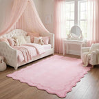 GarveeHome 4x6 Pink Valentines Scalloped Washable Area Rug for Girls Bedroom, Solid Floral Soft Nursery Rug Non Slip Low Pile Small Carpet Stain Resistant Throw Rug for Dorm Kids Room Dining Room