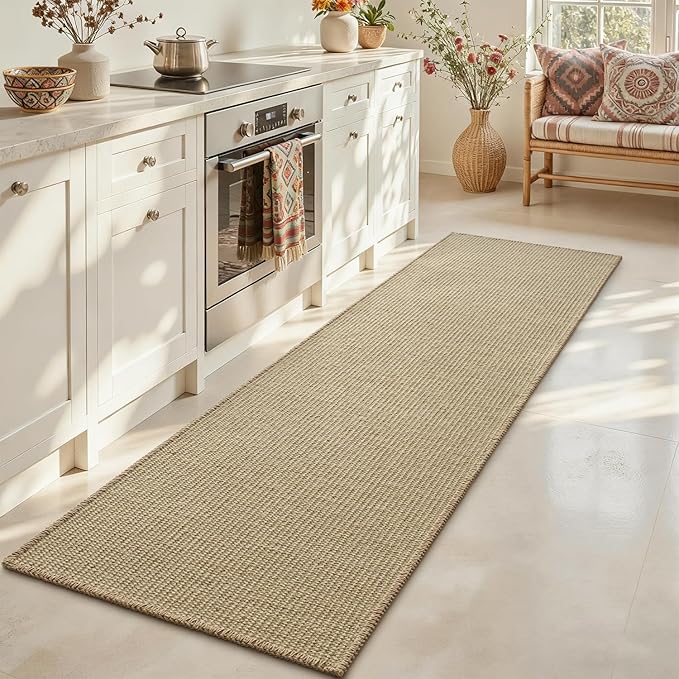 RESARE 100% Jute Kitchen Runner Rug Non Slip, 17"x72" Kitchen Mats for Floor, Natural Fiber Woven Rugs Boho Kitchen Floor Mat Carpet for Front of Sink, Hallways, Entryway, Laundry