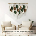 KORSIV Large Macrame Wall Hanging Boho Woven Tapestry, Modern Bohemian Handmade Leaf Feather Wall Art Decorations for Apartment Dorm Living Room Bedroom Nursery Backdrop, Chic Home Decor