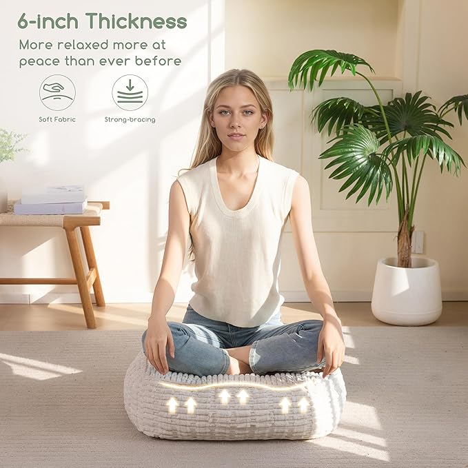 6" Washable Floor Pillow Cushion for Adults, Meditation Cushion Pillow, Removable Tufted Blended Corduroy Cover, Large Square Floor Sitting for Tatami Living Room or Yoga, 22x22 Inch, Machine Washable