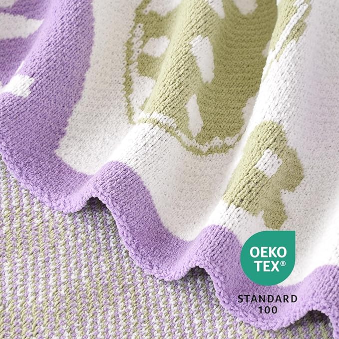 Amélie Home Easter Bunny and Eggs Chenille Knit Throw Blanket for Couch, Cozy Soft Spring Themed Blankets for Sofa, Bed, Gift, 50"x60", Purple/Green