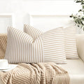 YCOLL Farmhouse Pillow Covers 12x20, Modern Accent Lumbar Throw Pillow Covers Set of 2, Khaki and Beige Striped Patchwork Linen Decorative Pillows Cushion Covers for Couch Chair Bedroom Home Decor