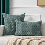 Kevin Textile 14x24 Inch Pillow Cover 1 Pack Boho Decorative Soft Striped Corduroy Lumbar Farmhouse Color Accent Rectangle Cushion Case for Living Room Couch Sofa Bed, Teal Green