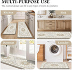 Boho Kitchen Mats for Floor 2 Piece Set Anti Fatigue Cushioned PVC Kitchen Rugs Non Slip Waterproof Farmhouse Mats 2/5 Inch Comfort Standing Mat for Sink, Laundry, 17.3"x59"+17.3"x28", Beige Tan