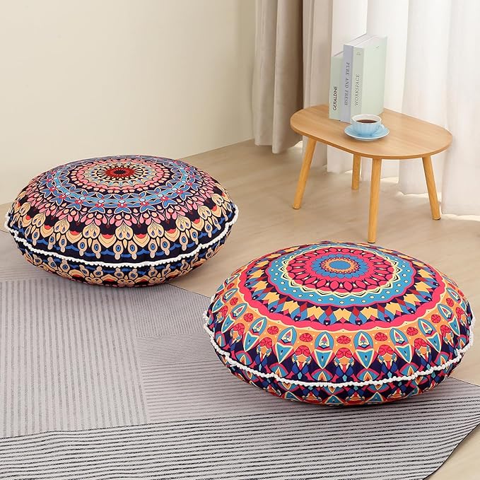 32 inches Meditation Floor Cushion for Adults, Round Large Thick Floor Pillow, Memory Foam Filling, Blue
