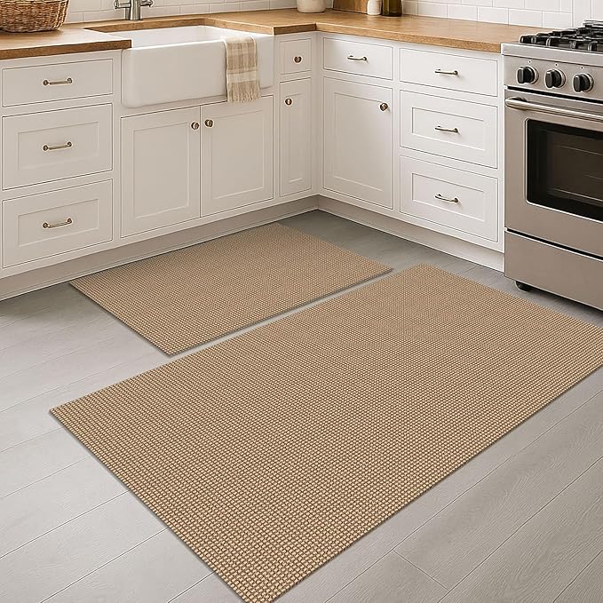 EARTHALL Area Rug Sets 2x3 and 3x5 Ft Washable Kitchen Mats for Floor Non Slip Rubber Backed Doormat Indoor Braided Indoor Door Rug for Entryway, Porch, Kitchen, Foyer, Orange/Tan/Brown