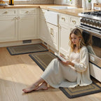 KIMODE Anti Fatigue Mats for Kitchen Floor 17.3"x29"+17.3"x59", Farmhouse Kitchen Rugs Sets of 2, Memory Foam Kitchen Mat for Floor, Comfort Standing Mats for Laundry Office Sink Desk Grey/Brown
