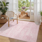 3x5 Rug for Entryway Bedroom, Pink 3x5 Washable Area Rug, Vintage Retro Boho Throw Rug, Non Slip & Low Pile Small Carpet for Indoor Entry, Kitchen, Bedside, Living Room, Bathroom and Dining