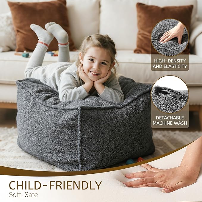 Square Boucle Pouf Ottoman Footrest, Soft & Lightweight Footstool with Foam Filling for Living Room & Bedroom, Laid-Back Lounge Style