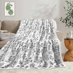 Floral Fuzzy Blanket Black Floral Throw Blanket, Botanical Flowers Blankets, Soft, Flannel, Warm, Boho Flowers Bed Blankets All Season for Couch Bedroom Living Room 50X70 Inch