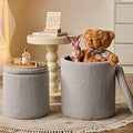 Round Ottoman with Storage Set of 2 - Upholstered Sherpa Vanity Stool for Makeup Multifunctional Ottomans Coffee Table Padded Seat Foot Rest for Living Room & Bedroom (Sherpa Gray)