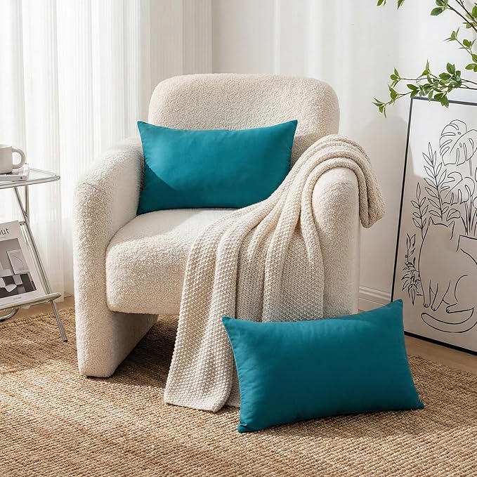 Thmyo 4-Pack 100% Cotton Lumbar Comfortable Solid Decorative Throw Pillow Case, Rectangle Cushion Cover Pillowcase Sublimation Blank Pillow Covers DIY Throw Pillowcase(12x20inch/30x50cm, Lake Blue)