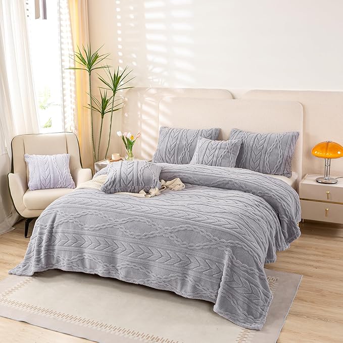 YUSOKI Queen Size Blanket Single Layer,Weight(4.4lb),370GMS-3D Stylish Design for Gift Home Decor (Light Grey,90"x90")
