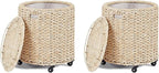 Wimarsbon 2Pcs Pouf Ottomans, Natural Seagrass Foot Stool, Hand Weaving Round Ottoman, Boho Decorative Seat, Jute Braided Pouffe Poof Accent Sitting Footrest (Storage Corn Husk)