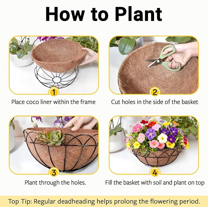 ZeeDix 16 Inch Large Hanging Baskets for Plants Outdoor, 2 Pack Round Metal Wire Planter Basket with Coco Coir Liner, Hanging Flower Pots for Outdoor Garden Yard Patio Porch Balcony Decor