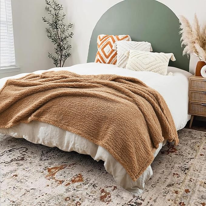 Ultra Soft Cozy Sherpa Throw Blanket, Brown Pattern Reversible, Light Weight Warm Decorative Boho Style Throw Blanket Cover for Sofa, Couch, Bedroom,Travel, 60”x80”