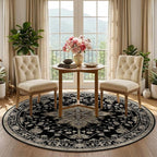 Area Rugs 5ft Washable Non-Slip, Floral Vintage Distress Print Pattern Medallion Carpet for Living Room Bedroom Dining Room, Black Brown Neutral Dark Tan