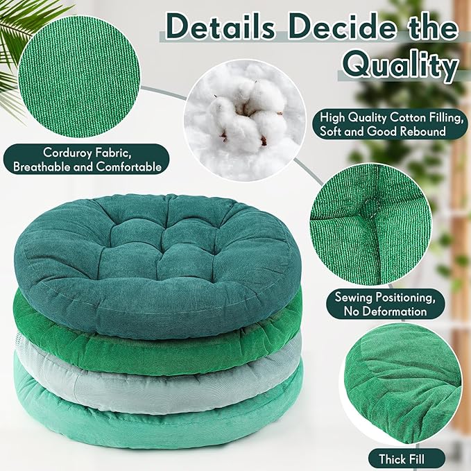 Jerify Floor Pillow Cushions Large Round Square Large Meditation Floor Pillow for Classroom Adult Meditation Picnic Party Seating Learning Daycare School(Round,Gradual Green,4 Pcs)