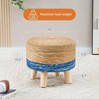 Cpintltr Storage Ottoman Poufs Handwoven Footstool Natural Seagrass Round Footrest Stool with 4 Wood Legs Soft Padded Outdoor Seat for Hallway Lounge Bedroom Garden