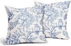 Chinoiserie Blue White Floral Pillow Covers 18X18 Inch French Country Vintage Flowers Bird Decorative Pillow Cases Set of 2 Seasonal Cotton Linen Throw Pillows Farmhouse Home Decor For Sofa Couch