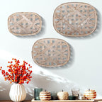 Maxcheck 3 Pcs Rustic Baskets Decoration Vintage Woven Wooden Basket Farmhouse Wooden Nesting Trays Decorative Basket for Home Kitchen(18.9 x 12.6'', 15 x 11'', 12.6 x 8.7'')