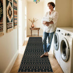 Lahome Moroccan Easy Jute Washable Runner Rug, 2x8 Non Slip Kitchen Runner Rug, Black Geometric Print Distressed Inside Entryway Runners for Hallways Laundry Room Foyer