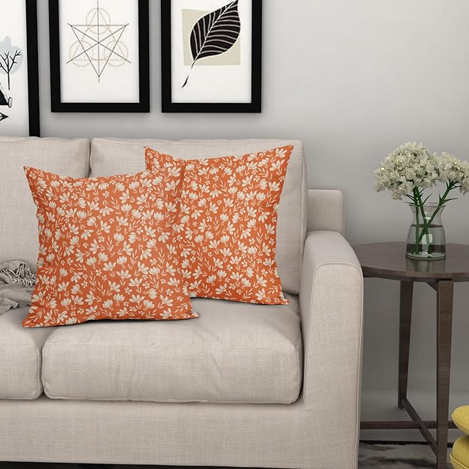 Orange Floral Pillow Covers 22x22 Set of 2 Vintage Rustic Old Style Cute Small Flower Print Decorative Outdoor Pillowcases Farmhouse Throw Cushion Case Decor for Couch Sofa Bed