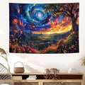 Trippy Space Tapestry, Starry Sky Tapestry, Colorful Mountains and Forests Flowers Tapestry, Beautiful Natural Scenery Tapestry, Bedroom Livingroom Abstract Art Oil Painting Wall Hanging,40x30 Inches.