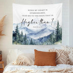 MNASAIOO Christian Mountian Woods Wall Tapestry Hanging for Bedroom, Bible Verse Scripture Psalm 61:2 Tapestry, Watercolor Religious Tapestries Wall Decor for Living Room Prayer Room Church 50x60in