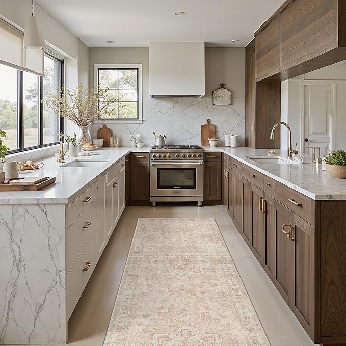 GENIMO Runner Rug 2'6"x10 Machine Washable Non Slip Vintage Hallway Runner Rug, Low Pile Lightweight Rugs for Indoor Entryway, Hallway, Kitchen and Corridor, Light Pink