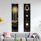 AOHMPT Pack of 2 Long Vertical Tapestry,Nature Landscape Tapestry with Serene Mountain River, Moon & Sun Motifs,Traditional Ink Painting Wall Art,Zen Aesthetic Wall Hanging for Living Room Bedroom Decor 13" W x 51" H"
