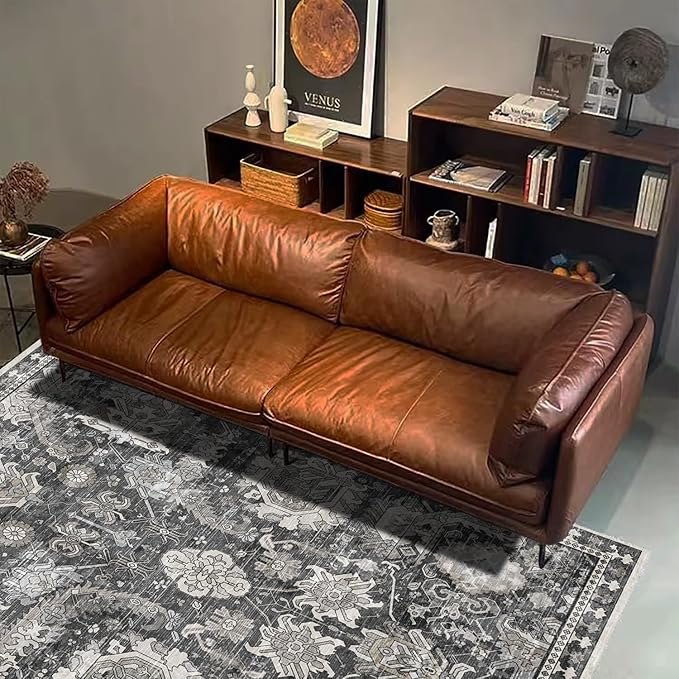 RUGSURE Washable Area Rugs - Perfect for Living Room, Bedroom, Kids Room, Nursery - Stain & Water Resistant Non-Slip, Pet & Child Friendly, Vintage Tribal Area Rugs (Grey, 3' x 5 ')