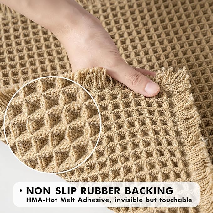 MIULEE Set of 2 Waffle Bathroom Rugs, Boho Bath Rugs Non Slip Washable, Super Absorbent Bath Mats, Ultra Soft Rubber Backed Shower Mats for Bathroom Floor, Tub, Brown, 17"x24"+18"x30"