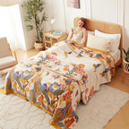 Boho Throw Blanket 100% Cotton Soft Bed Throw Twin Lightweight Spring Blanket Floral Bird and Butterfly Room Decor Breathable Bed Blankets,60"x80" All Season Reversible Blankets for Sofa Couch Chair