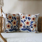 Floral Pillow Cover Boho Embroidered Pillow Covers for Couch Sofa Yellow Flowers Bohemian Pillow Covers Cotton Linen Botanical Plant Leaves Pillowcase Covers 2PCS 18x18 Inch