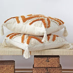 JOJUSIS Boho Throw Pillow Covers with Handmade Tassels Decorative Woven Tufted Orange Pillowcase for Couch Bedroom 20 x 20 Inch Orange B
