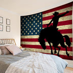 LB Western Cowboy Tapestry Vintage American Flag Tapestry for Bedroom Cool Man on Black Horse Tapestries Wall Hanging for Living Room College Dorm Wall Decor,78x60 inches