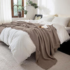 FOSSA Muslin Blanket with Fringe - 4-Layer 100% Cotton Gauze Super Soft & Breathable Throw -Lightweight Decorative Cooling Blanket for Bed, Sofa, Office (Pale Brown, Super King (108" × 98"))