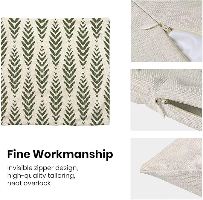 BETGINY Sage Green Boho Pillow Covers 24 x 24 Inch Pack of 2, Bohemian Ethnic Herringbone Pattern Decorative Throw Pillow Covers Vintage Linen Farmhouse Outdoor Pillowcase for Bedroom Home Sofa Decor