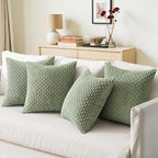 MIULEE Sage Green Decorative Throw Pillow Covers for Couch Living Room 18x18 Inch Soft Pillow Cases Set of 4 Boho Striped Corduroy Farmhouse Cushion Covers Spring Home Decor for Sofa Bed